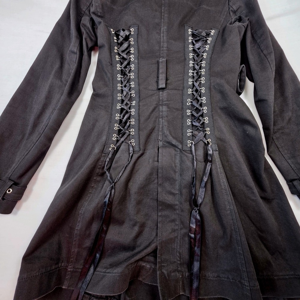 Tripp NYC Trench Coat Womens Small Black Corset Lace Up Goth Punk Vintage Pink - Picture 7 of 16